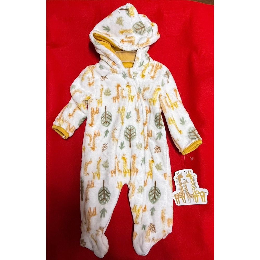 Little Beginnings 6/9 Months Plush Hooded bunting suit Cream Giraffe New